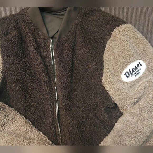 Diesel Reversible Bomber Colorblock Sherpa Teddy Fleece Y2K Streetwear Large - Picture 3 of 16